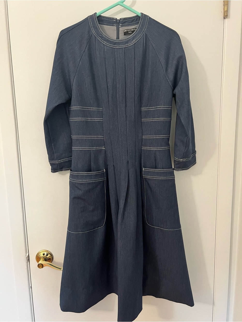 Micacara Italia Blue Denim Long Sleeve Dress w/ Pockets Size 6 HEMMED